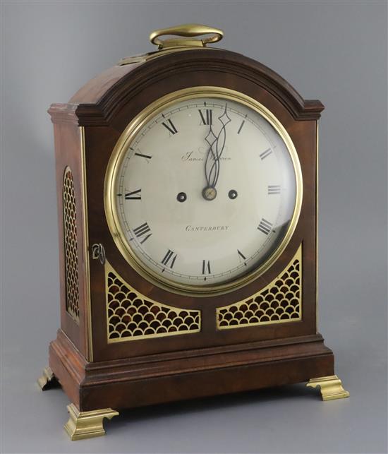 James Warren Jnr of Canterbury. A George III mahogany bracket clock, W. 12.5in. D. 7in. H.16in.